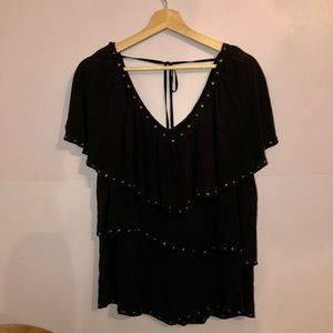 Western ruffle v neck blouse